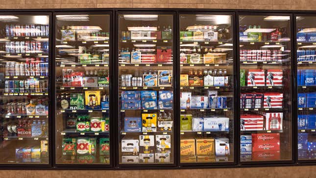 Beer case in store